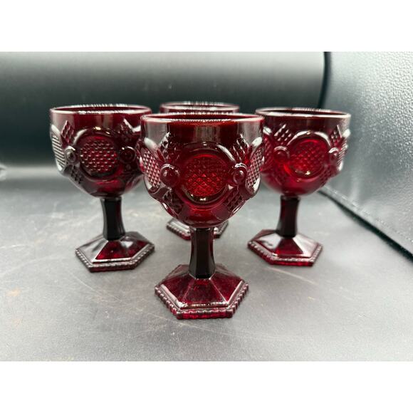 Vintage Avon Ruby Red 1876 Cape Cod Wine Goblets – Set of 4 - Picture 4 of 8